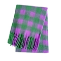 Winter mohair scarf with purple and green checkerboard pattern and long tassels - Green Purple (43#)