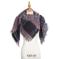 Thick checkered triangle scarf with tassels in black and grey woven fabric for winter - Black