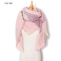Thick pink and purple checkered scarf with fringe tassels on a mannequin - Pink (FJ6-06#)
