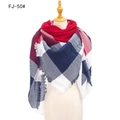 Plaid scarf for women with red, navy blue, and white check pattern and tassel fringe - Large Check Navy Wine Red (FJ-50#)