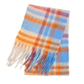 Thick winter rainbow plaid scarf with long white tassels in orange and blue - Small Plaid Yellow Blue (47#)