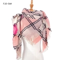 Thick pink and grey plaid scarf with fringes on a mannequin for autumn winter - Pink (LS-06#)
