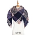 Classic navy plaid oversized scarf with fringes in thick textured fabric for winter - Navy Blue