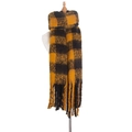 Thick yellow and black buffalo check scarf with soft fringe on white mannequin - 190x50+15cm / Turmeric