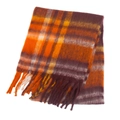 Thick mohair-style plaid scarf in orange and brown with long fringes and rainbow patterns - Small Plaid Coffee (48#)