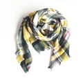 Soft faux cashmere plaid scarf in yellow and green tones with delicate tassel edges - Kids Size / Green Yellow