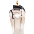 Large square plaid scarf in dark grey and beige with soft fringe tassels as shawl - Large Check Grey Pink (FJ-52#)