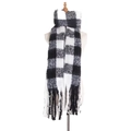 Classic black and white checkered knit scarf with tassels on a white mannequin - 190x50+15cm / Black and White