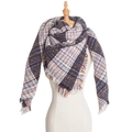 Detail of multi-color plaid scarf with frayed edges and textured woven fabric - Black and White Plaid (FJ08-01)