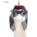Classic brown and grey plaid knit scarf with soft tassels on a white background - Large Check Coffee Grey (FJ-53#)