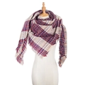 Close-up of thick winter scarf with red and navy plaid patterns and fringe tassels - Wine Red Plaid (FJ08-06)