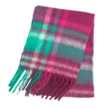 Thick mohair scarf in purple green grey rainbow plaid with long tassel trim style - Small Plaid Rose Green (49#)