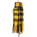 Thick yellow and black checkered scarf with tassel trim on a white mannequin - 190x50+15cm / Yellow