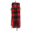 Classic red and black buffalo plaid chunky knit scarf with long fringe on mannequin - 190x50+15cm / Red