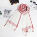 Pink and white color block checkered cashmere-feel scarf with tassels and fashion props - Pink