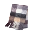 Winter mohair plaid scarf for women with purple and grey checkered patterns and long tassels - Coffee (21#)
