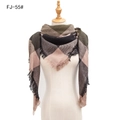 Women's autumn winter plaid square scarf in dark green and pink with long fringes - Large Check Army Green (FJ-55#)