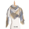 Écharpe à carreaux gris jaune et bleu avec franges pour l'automne et l'hiver - Jaune à Grands Carreaux (FJ010-03)