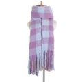 Thick checkered scarf in purple and light blue plaid with long tassel details - 190x50+15cm / Lavender