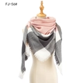Classic checkered square scarf in pink, grey and white with fringe details - Large Check Pink Grey (FJ-56#)