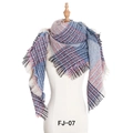 Écharpe carrée d'hiver oversize avec motif à carreaux rouge et bleu et glands à franges - Bleu à Grands Carreaux (FJ010-07)