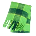 Thick mohair-like rainbow checkered scarf with green plaid patterns and long tassels - Green (39#)