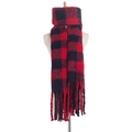 Classic red and black buffalo check scarf with long fringe tassels on mannequin - 190x50+15cm / Navy Red