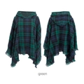 Detail of green plaid hooded poncho featuring soft fringe trim and cozy knitted texture - Green