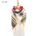 Classic plaid winter scarf in red, yellow and green checkered pattern with fringe - Beige Red Grey (FJ-27#)