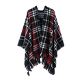 Classic red and black plaid open-front shawl with fringe hem for autumn and winter - 150x140cm / Red/Black Plaid