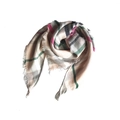 Plaid cashmere-like scarf shawl with fringe in off-white, pink, and green colors - Pink Gray