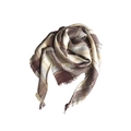 Classic coffee and cream plaid faux cashmere triangle scarf with soft fringe trim - Beige Coffee