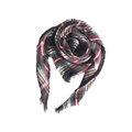 Classic red and green tartan plaid scarf with soft fringes shown in a rose fold - Black Green