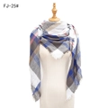 Classic blue and brown checkered square shawl with fringed edges on a model mannequin - Blue Grey (FJ-25#)