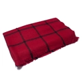 Classic red and black plaid faux cashmere scarf with fringe, folded neatly on white - Red/Black Plaid