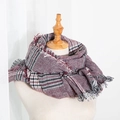 Thick houndstooth plaid scarf in burgundy, black and white with fringe for autumn - Purple