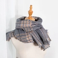 Houndstooth pattern scarf in navy and brown with fringe edges for winter warmth - Black & Navy
