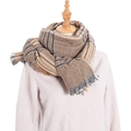 Classic houndstooth thick cashmere-like scarf with fringe on a studio mannequin - Camel