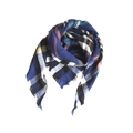 Classic blue plaid cashmere-like triangle scarf with soft fringe and multicolor pattern - Sapphire Blue