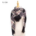 Plaid square scarf with fringes in black, white, red and yellow grid pattern - Yellow White Black (FJ-23#)