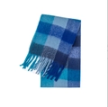 Thick mohair winter scarf with blue rainbow plaid pattern and fringe tassels - Blue (06#)