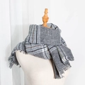 Thick black white and grey plaid scarf with fringes in warm faux cashmere material - Grey & Black