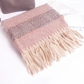 Pink and grey striped knit scarf with long tassels, soft cashmere-feel pashmina shawl - 210*70+12cm / Purple Pink