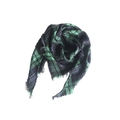 Plaid scarf in green, black and grey check pattern with fringe tassel details - Green Check