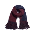 Thick burgundy and navy blue two-tone knit scarf with long fringe and warm double-sided wool feel - Wine Red And Deep Gray