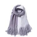 Detail of gray and purple knitted scarf with long tassels and soft thick texture - 195x33cm / White + Grey