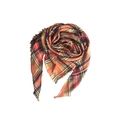 Plaid scarf in red orange and camel tones with fringe edges and soft cashmere texture - Orange