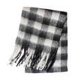 Thick winter mohair scarf with black and white buffalo check pattern and long tassels - Black (44#)