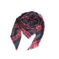 Classic red and black plaid cashmere-like scarf folded into a decorative spiral floral shape - Red Check