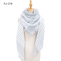 Gray and white horizontal striped scarf with fringe trim on a mannequin bust - White Grey (FJ-21#)